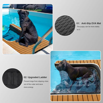 Inflatable Dock Platform for Dog, Large Dog Float Floating Ladder Up to 220 lbs Dogs Water Ramp, Non-Slip PVC with Boat Ramp for Pool, Dock, & Lake