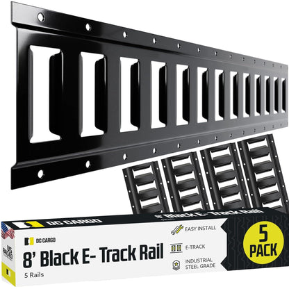 DC Cargo Mall E Track Tie Down Rail Kit 8' (5 Pack) for Garages, Vans, Trailers, Motorcycle Tie Downs, ATV Mountings - Powder-Coat Black - Secure Cargo & Heavy Loads Up to 2,000 lbs
