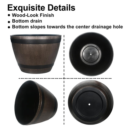 GameXcel Large Whiskey Barrel Planter for Outdoor Plants - Flower Pots Garden Wine Barrel Planter Outdoor - 21" D x 15" H