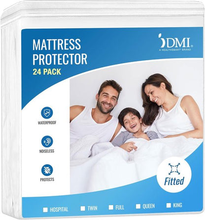 DMI Waterproof Queen Mattress Protector - Premium Protection for Your Mattress | White, 24-Pack