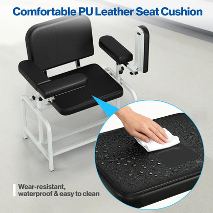 Levida Extra Large Padded Phlebotomy Chair with Adjustable Armrest and Steel Frame - Extra Large PU Leather Blood Drawing Chair for Hospital, Lab, and Medical Facilities (Black)