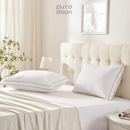Puredown® Goose Feather & Down Sleeping Pillows - Gusseted Hotel Collection, Standard/Queen, Set of 2