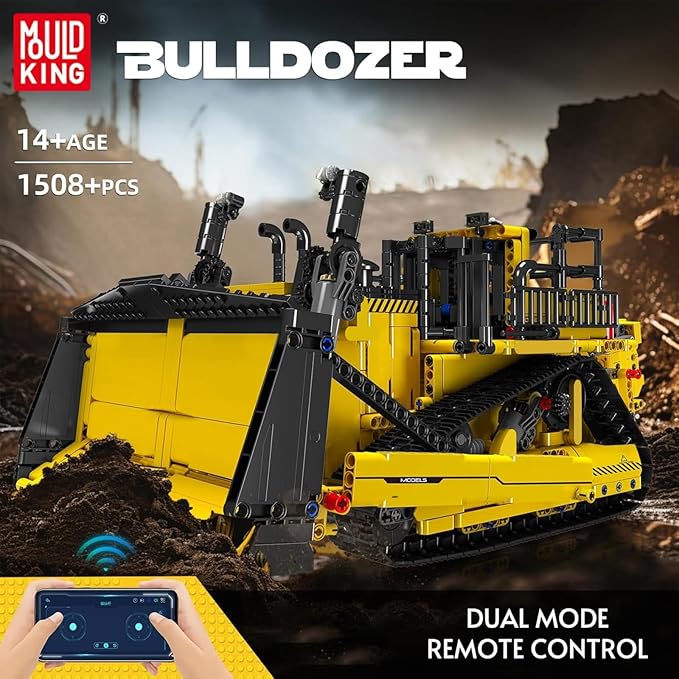 Mould King Bulldozer Technique Building Set App-Controlled 2.4G RC Bulldozer Truck Construction Vehicle Toys with Engines DIY Engineering Model Sets for Adults/14+(1508 Pieces)