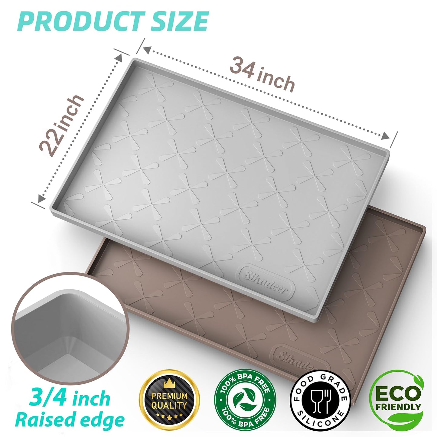 SIKADEER 34" x 22" Under Sink Mat Waterproof, Silicone Mat Kitchen Drawer Shelf and Cabinet Liner, Sink Protector for Kitchen Organizers and Storage, Boot Tray Pet Food Mats