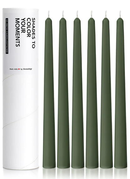 Homeology 6 PK 10" Classic Taper Candles, Dark Moss Green, 7-8 Hours Long Burning, Unscented Tall Candlesticks