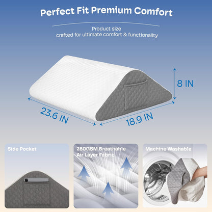 Simpledad Triangle Wedge Pillow - Cooling Memory Foam for Acid Reflux & Back Pain Relief | Ideal for Sleeping & Support