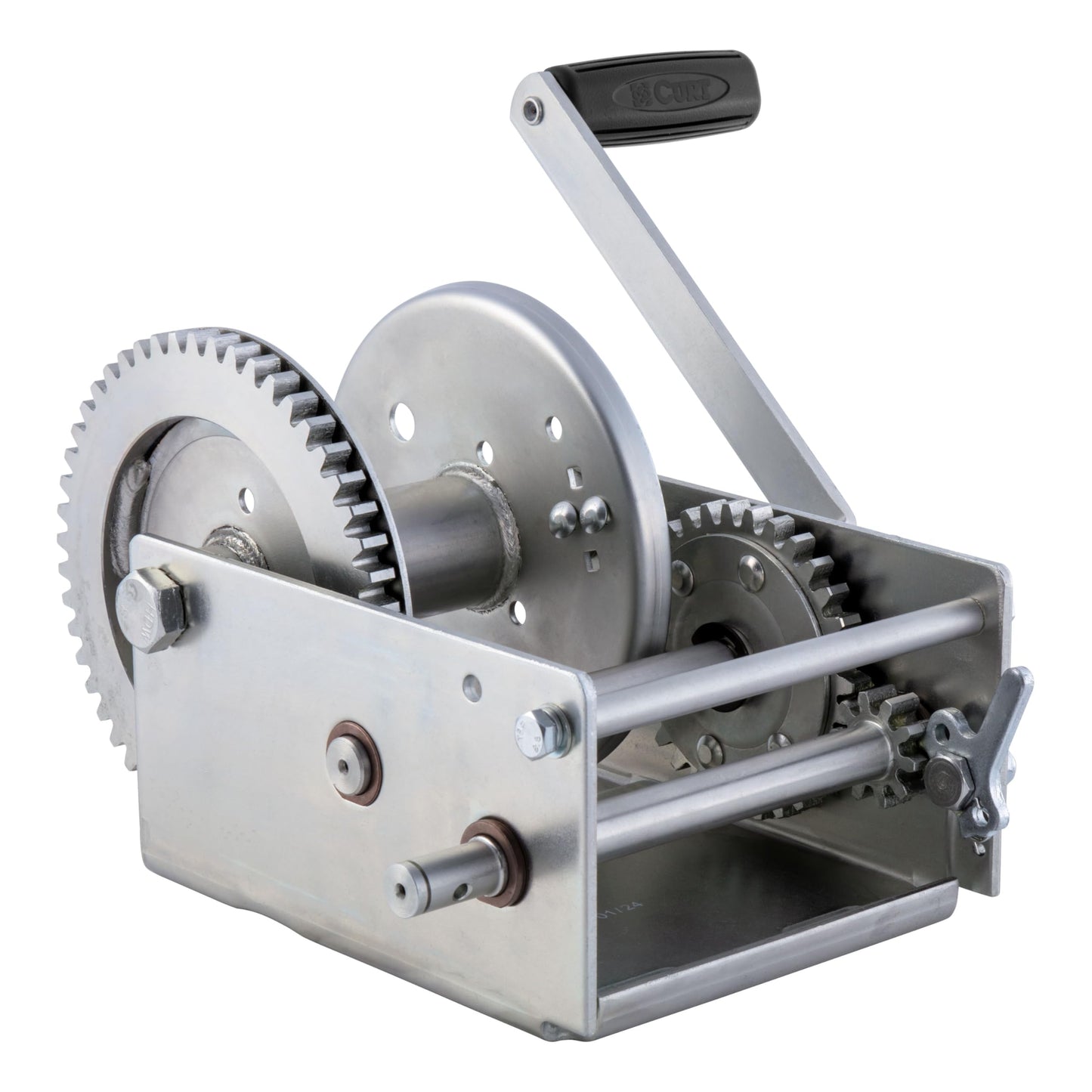 CURT 29538 Hand-Crank 2-Speed Winch, 3,800 lbs, 5.1:1 High, 15.8:1 Low Gear Ratio, 9.6" Handle