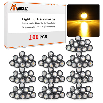 MADCATZ 3/4in Round LED Side Marker Lights, Waterproof, Clear/Amber, 0.8 x 0.75 x 0.75 inches, 100Pcs for