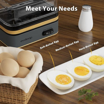 Evoloop Electric Egg Cooker - Rapid 6 Egg Capacity for Soft, Medium, Hard Boiled & Omelets | BPA Free, Auto Shut-Off