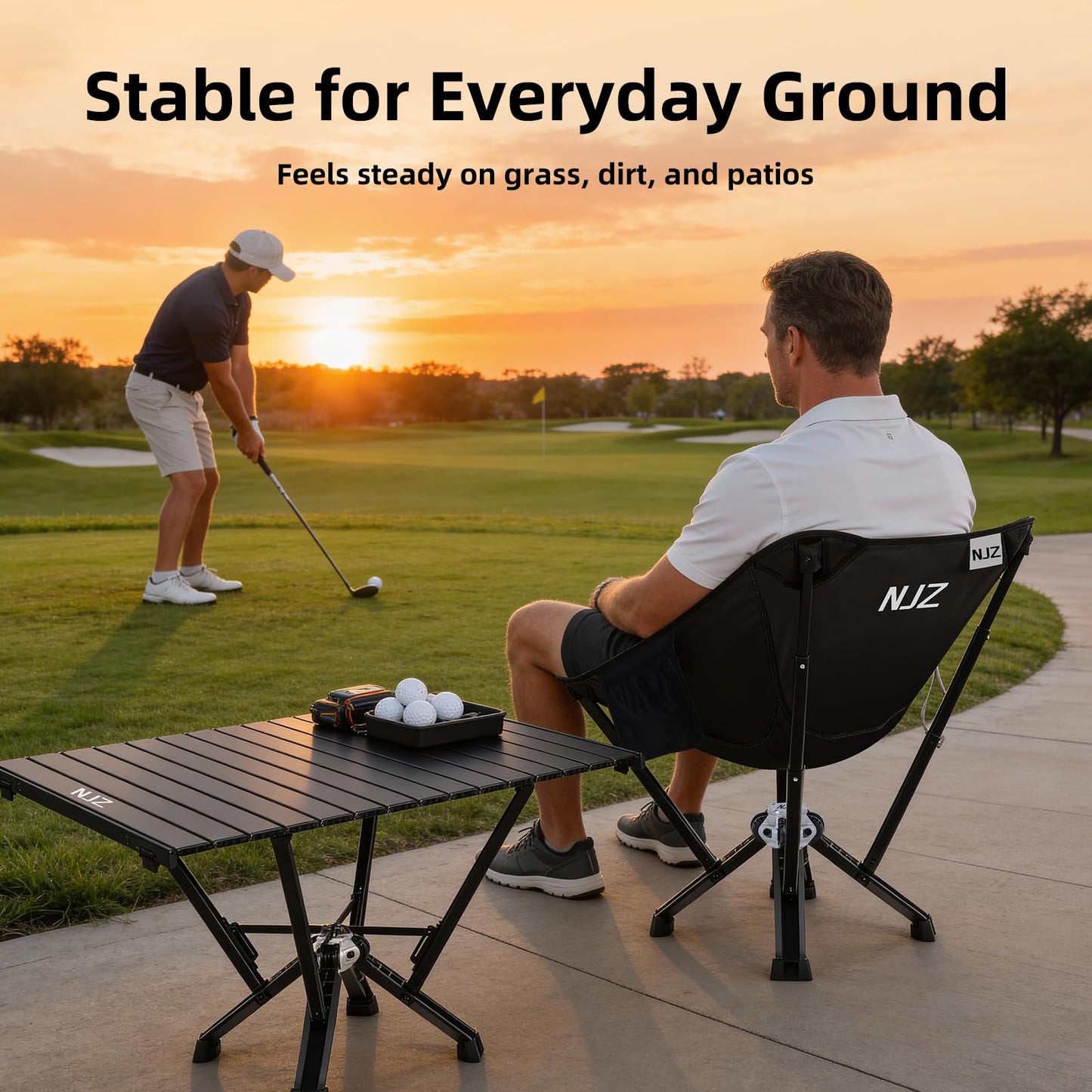 NJZ Folding Outdoor Chair — Easy Outdoor Comfort, Simple One-Piece Design, Stable Aluminum Frame, Relaxed Seating for Backyard, Camping & Everyday Use