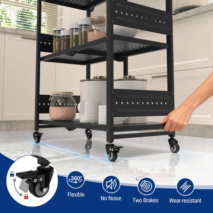 WORKPRO 5-Tier Folding Shelf, No-Assembly Metal Storage Rack with Wheels, 750 lbs Capacity (with Leveling Feet), Collapsible Shelving Unit for Kitchen, Pantry, Bathroom & Closet Organization