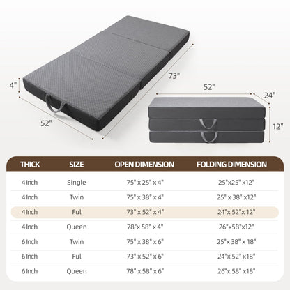 Comtrihion Portable Tri-Fold Memory Foam Mattress – 4-Inch Single Size Foldable Mattress with Washable Cover, Handle & Non-Slip Base for Travel, Camping, RV, Guest Rooms & Yoga