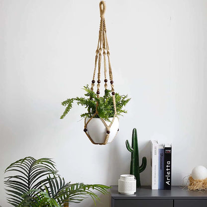 AKEIE Macrame Plant Hanger 3 Pack Indoor & Outdoor Wall Hanging Planter + 3 Hooks Hanging Planters Basket Cotton Rope 4 Legs 35 Inch Used for Herbs Ferns Ivy Crawling Plants Hanging Planters(Brown)