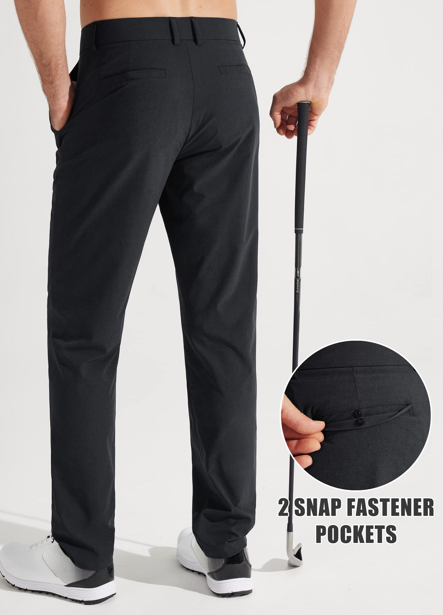 Libin Mens Golf Pants Classic Fit Stretch Work Dress Pants 32" Quick Dry Lightweight Business Casual Trousers Comfort Water Resistant, Black, 32W x 32L
