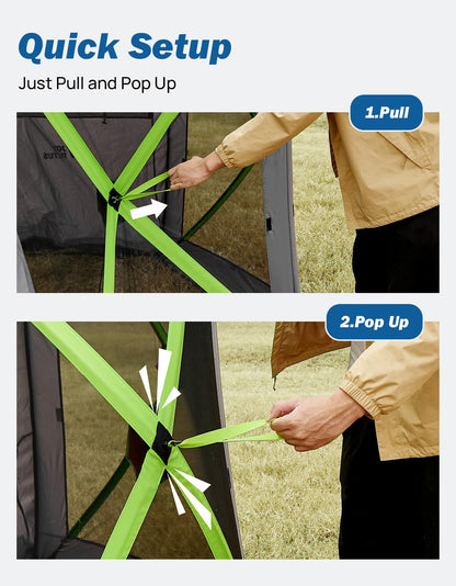 JOYTUTUS Dual-Use Pop up SUV Tent for Camping, 11FT x 11FT Big Space 2 Rooms Car Tent for Family, Outdoor Gazebo with 4 Sides Screen, 2 Doors, Portable Carry Bag, Gray Green