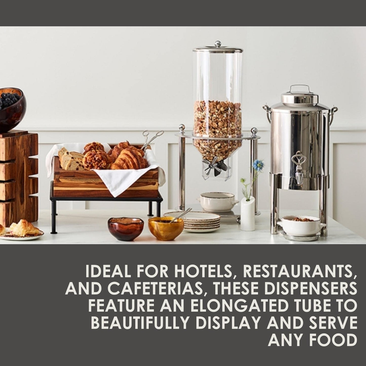 Steelite Creations Cereal Dispenser, Double Canister, Stainless Steel, Commercial Restaurants Buffet Use, Food Storage and Dispensing Container, Dispensing Dry Foods Cereal, Candy, Snacks, (2) 3 Gal