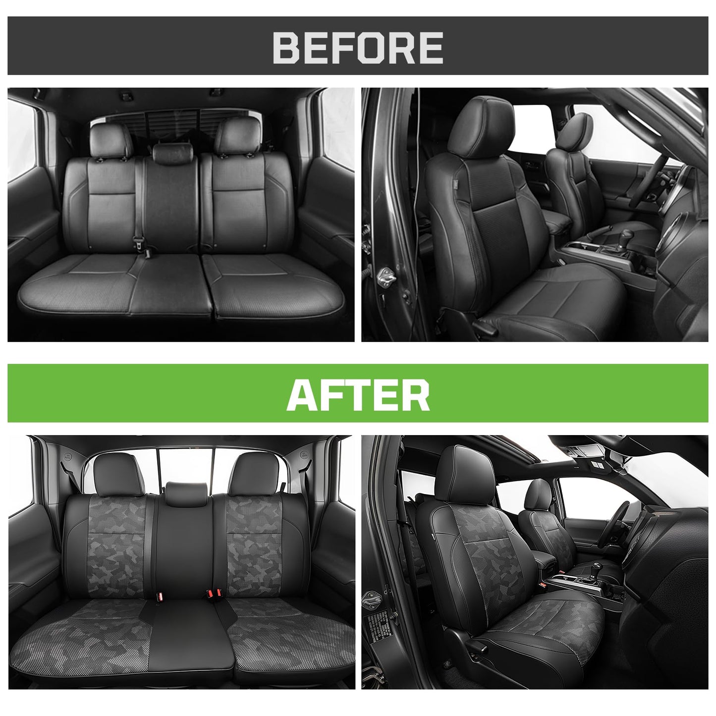Car Seat Covers Fit for Toyota Tacoma 2016-2023,Full Coverage Faux Leather Car Seat Covers Full Set,Custom Waterproof Breathable Car Seat Protector Front Seat and Back Seat Covers for Cars(Black)