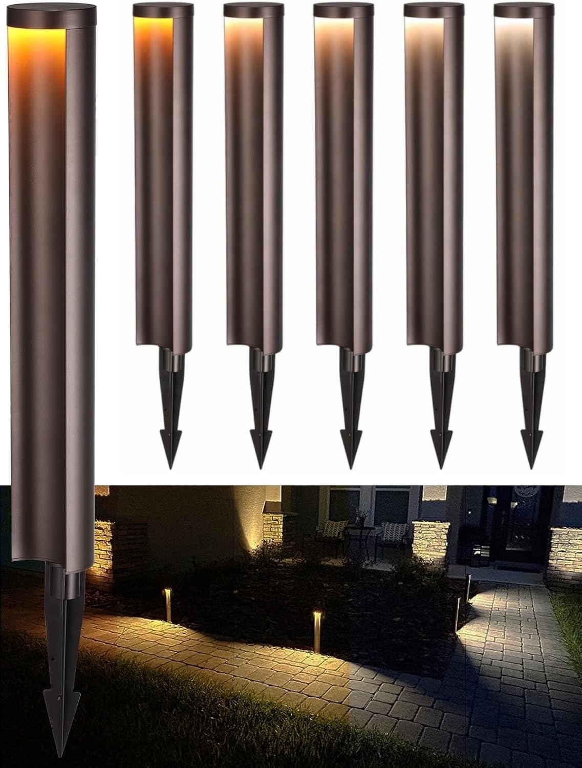 LEONLITE 5CCT Low Voltage Landscape Lights, 5W Anti-Glare LED Pathway Lights, Die-Casted Aluminum Housing, IP65 Waterproof for Outdoor Path Sidewalk Walkway, 1800K-5000K, ETL, Pack of 6