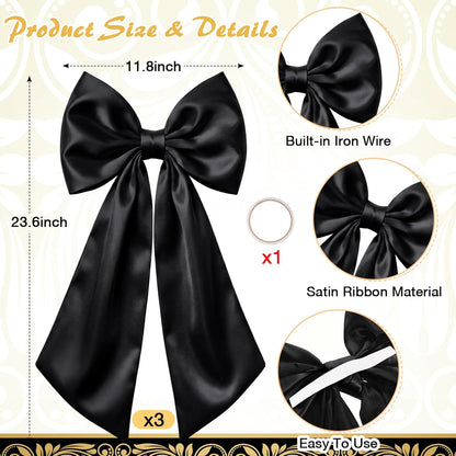 Suncalla Large Satin Bow Decorations - 3 Pcs 2 FT for Weddings, Parties & Home Decor | Black