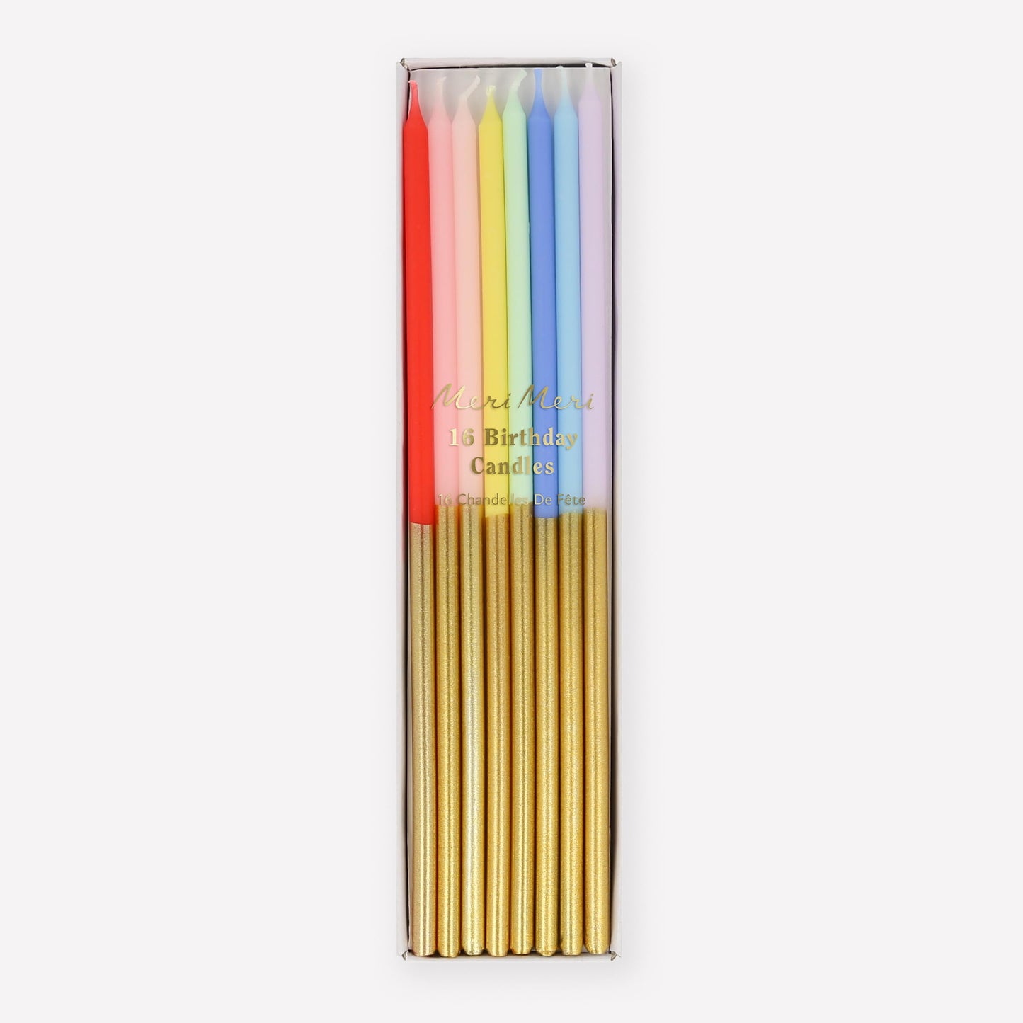 Meri Meri Gold Dipped Birthday Candles for Cake (Pack of 16), 7.25" Tall, Unscented Gold Birthday Candles