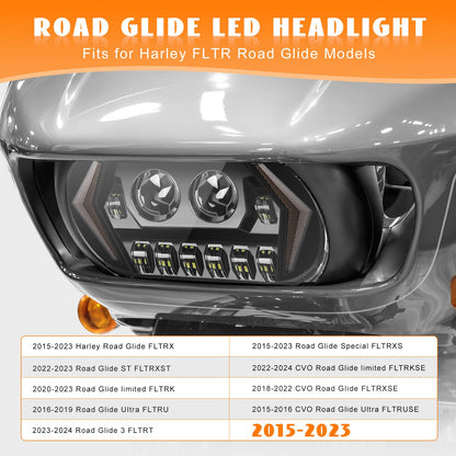 Eumti 120W Road Glide Led Headlight Super Bright Front Headlamp High Low Beam w/Turn Signal Light DRL Fit for 2015-2023 Harley Touring Road Glide FLTR Models 2024 FLTRK FLTRT