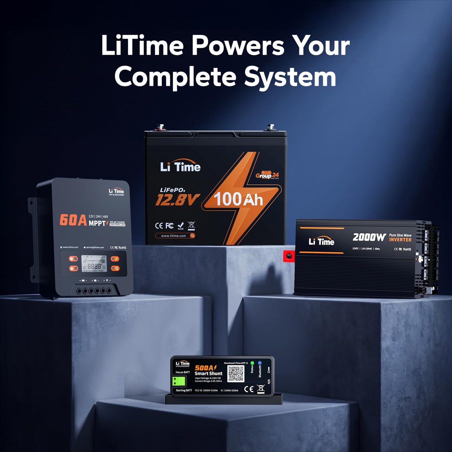 Litime 500A Bluetooth Battery Shunt, Compatible with 8V–120V Lead Acid, LFP, Lithium, AGM Batteries, SOC, Alarm Alerts, History Records, App Monitoring, Ideal for RV/Marine/Off-Grid