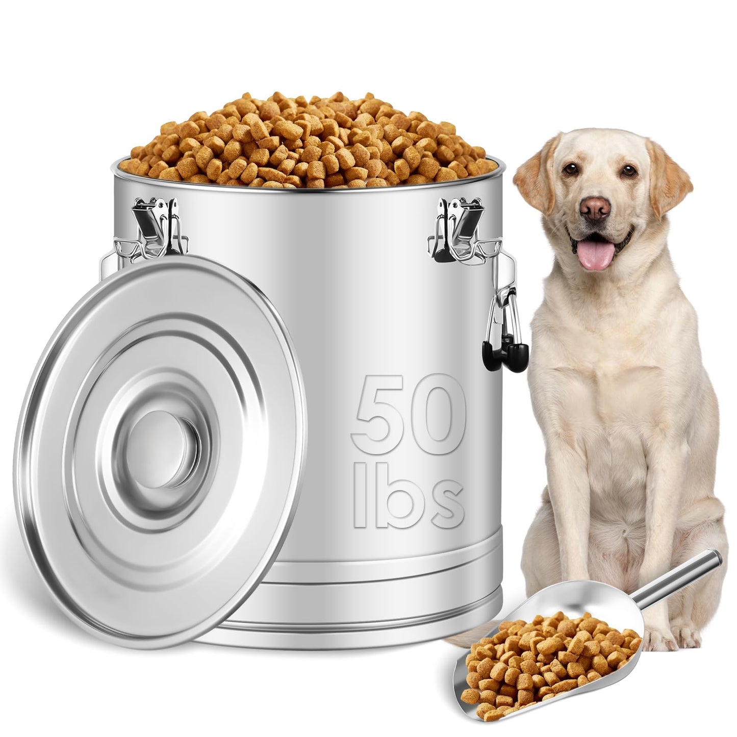 Stainless Steel Dog Food Storage Container,50LB/55LB Airtight Dog Food Storage Container with Lid to Keep Fresh,Easy Clean Large Pet Food Storage Container with Scoop for Cat Food,Chicken Feed,Rice