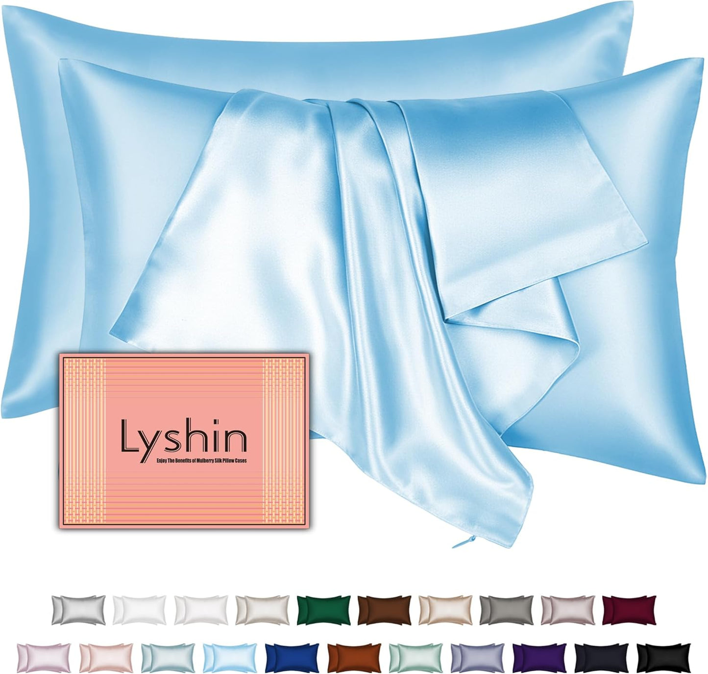 Skiennix Silk Pillowcases - King Size 2-Pack | Mulberry Silk for Hair & Skin - Smooth & Breathable, Sky Blue