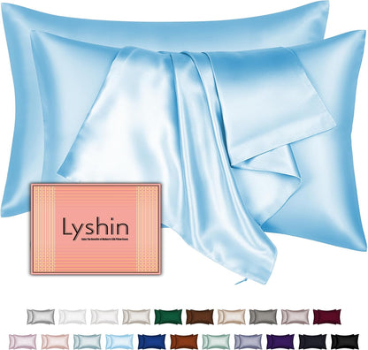 Skiennix Silk Pillowcases - King Size 2-Pack | Mulberry Silk for Hair & Skin - Smooth & Breathable, Sky Blue