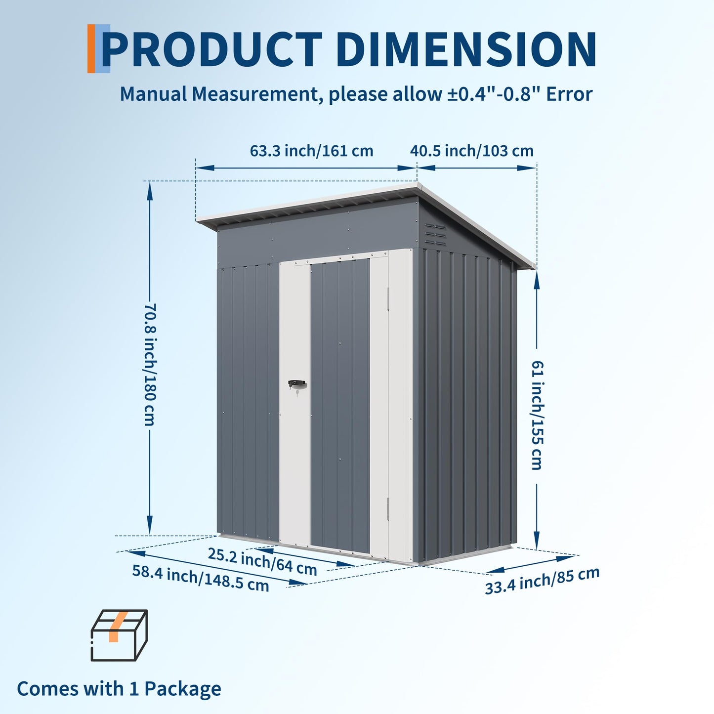 Garvee Outdoor Storage Shed 5x3 FT, Metal Garden Tool Shed with Lockable Doors & Vents, Weather-Resistant Backyard Storage Shed for Tools, Lawn Equipment & Patio