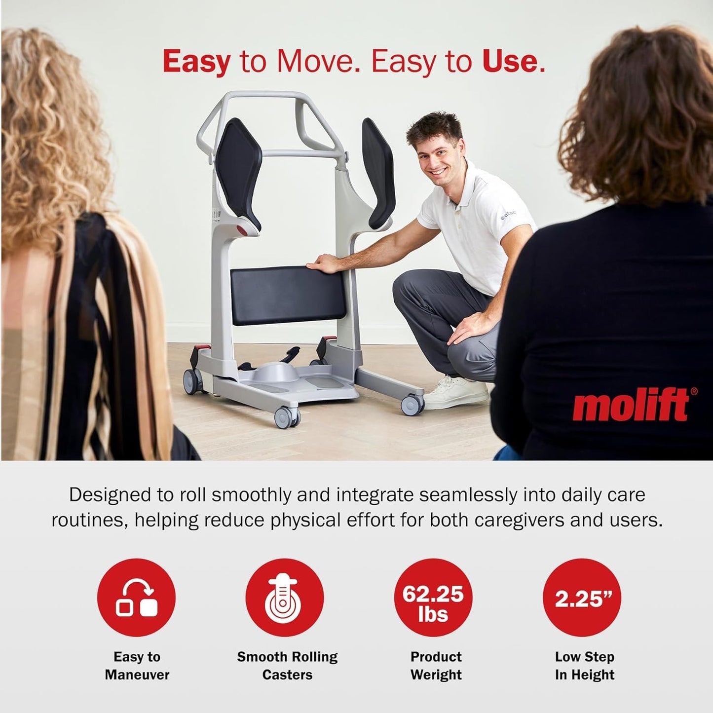 Molift Transfer Pro Hospital-Grade Stand Assist Lift, Manual Sit to Stand Lift for Elderly & Disabled, 440lb Capacity, 2025 Red Dot Award Winner, Professional Rehab & Home Care Seated Transfer Assist