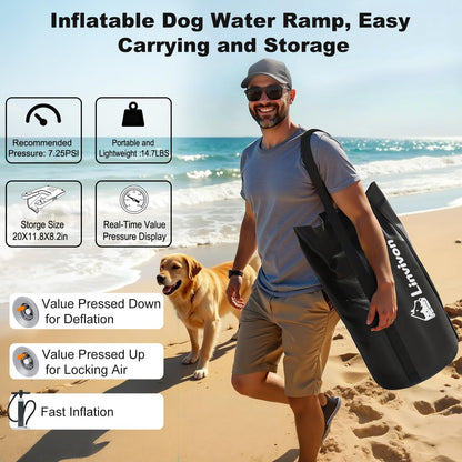 Linvivon Inflatable Dog Boat Ramp for Dogs Up to 240 lbs, Inflatable Dock Floating Platform with Anti-Slip EVA Foam Safe & Easy Water Access, Dog Ramp for Boat, Pools, Lakes, Boats, Docks, Green