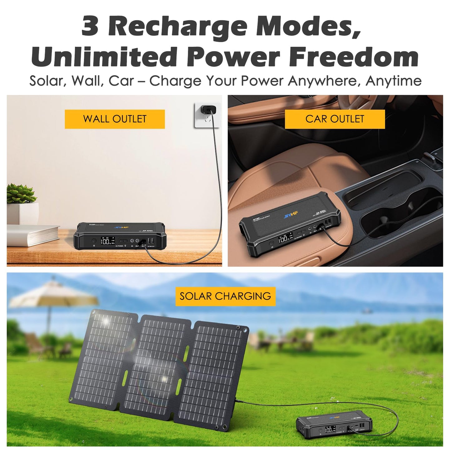 JIYHF Portable Power Station with 30W Foldable Solar Panel - 99.9Wh Backup Battery, 100W AC & 65W USB-C PD Fast Charging Ideal for Outdoor Work, Compatible with iPhone16 Series, iPad, MacBook, Laptop