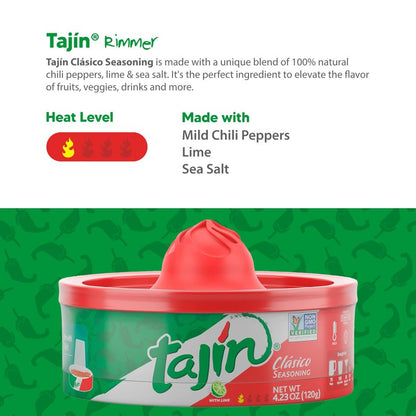 Tajin Clásico Rimmer, Mexican Chili Lime Spice Blend for Margaritas, Micheladas, Cheladas, Palomas, Bloody Marys, Beer, and Cocktails, Zesty Flavor Enhancer, 4.23 oz (Pack of 1)