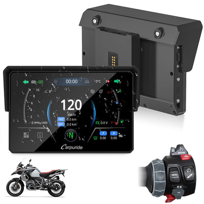 CARPURIDE W502BS for BMW Motorcycle CarPlay & Android Auto Dual Bluetooth, 5" Waterproof GPS Navigation Screen, Data Reading, Native Wonder, TPMS, Light Sensor, Music Sharing, Intercom, 16-Pin