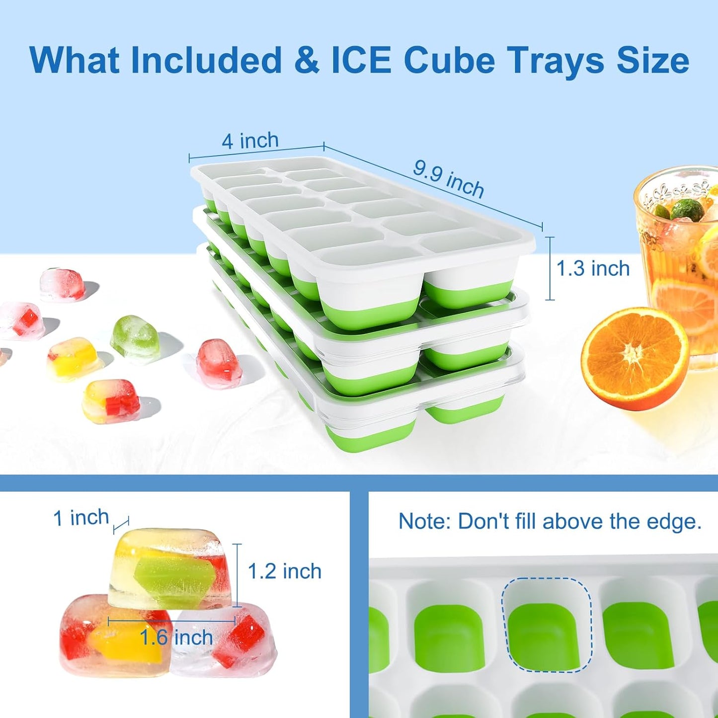 Silicone Ice Cube Tray - Easy-Release Stackable Design | 3 Pack with Lids - BPA-Free & Odor-Free