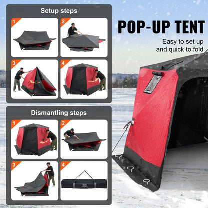 VEVOR Pop Up Ice Fishing Tent, 4-6 Person Large Insulated Shelter, 87x79x78 50sq ft Fishing Area, Portable Hub-Style Shanty for Winter, Ice Cube with Anchors, Ropes, Carrying Bag