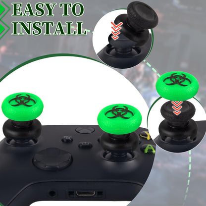 Playrealm FPS Thumbstick Extender & 3D Texture Rubber Silicone Grip Cover 2 Sets for Xbox Series X/S & Xbox One Controller(BioH Green)