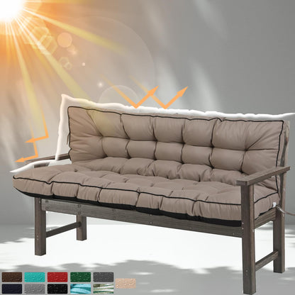 HIYEN Porch Swing Cushions 3 Seater Replacement, Waterproof Bench Cushions for Outdoor Furniture with Backrest, 4" Thickened Patio Swing Cushion with Ties (Khaki, 55 * 40 inch)