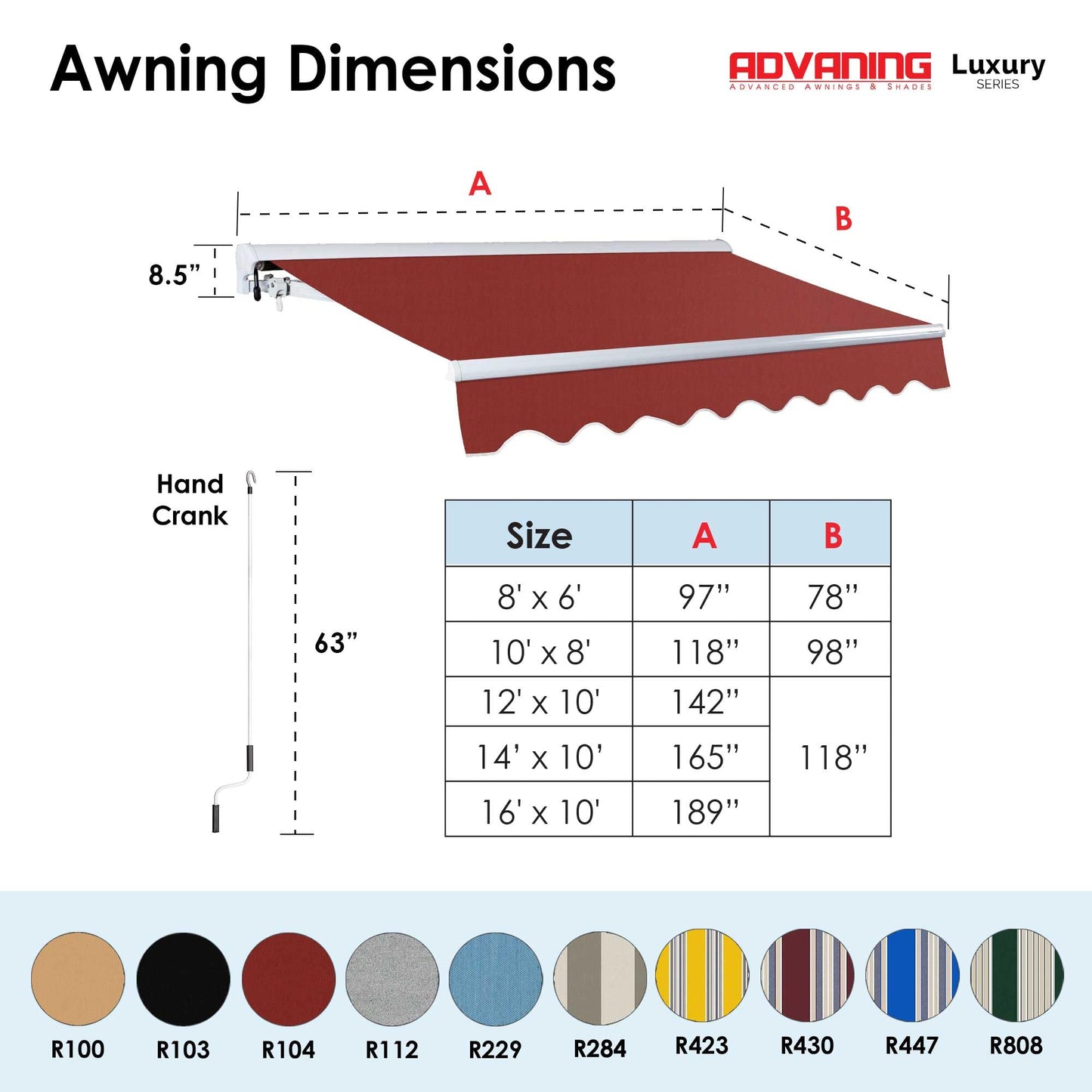 ADVANING Luxury Series, 14'x10' Electric Retractable Awning, Premium Quality Fully Assembled UV+ Sun Shade Canopy, Terracotta, EA1410-A104H2
