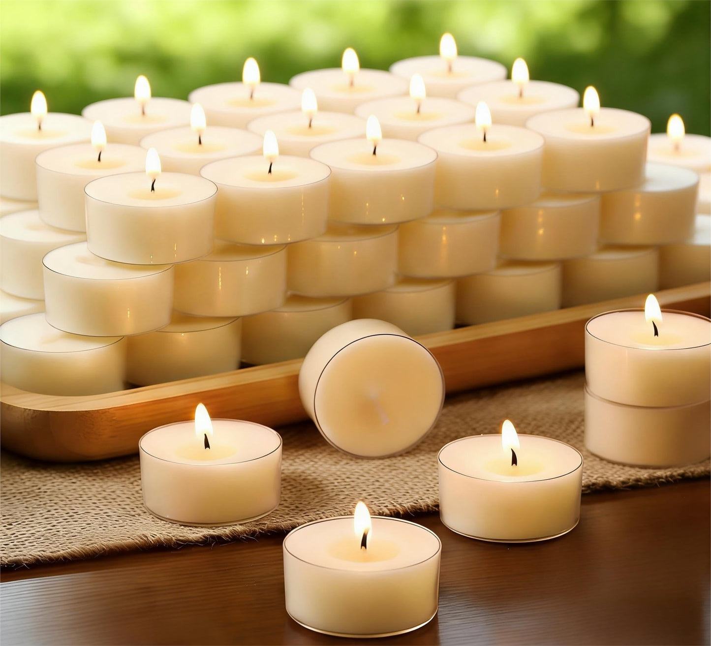 Soy Wax Tealight Candles 50Packs, 4 Hour Long Burning, Unscented White Smokeless Candles, Non-Toxic Paraffin-Free Clear Acrylic Cup Tea Lights for Weddings, Home, Emergencies & Dinner
