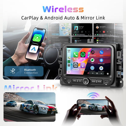 4G+64G Car Stereo For Jeep Renegade 2016-2021/Compass Android 7 Inch Incell Touch Screen Stereo GPS Navigation with Wireless Carplay Android Auto Double Din Car Radio Bluetooth DSP WiFi FM RDS, Camera