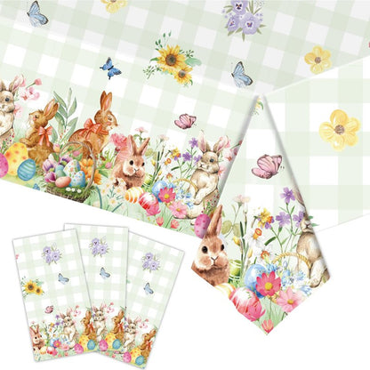 NovaHance 3 Pcs Easter Plastic Tablecloth, Happy Easter Bunny Table Cover, Disposable Rectangle Eggs Table Cloth for Spring Day Tables Decorations and Party Supplies, 54 x 108 Inch