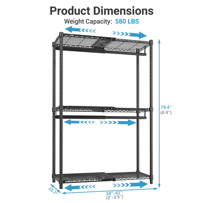 VIPEK X1 Expandable Clothes Rack Heavy Duty Adjustable from 2' to 3'5" with Adjustable Shelves and Hanger Rods, Reach-in & Walk-in Closets Metal Garment Racks Portable Closet, Black