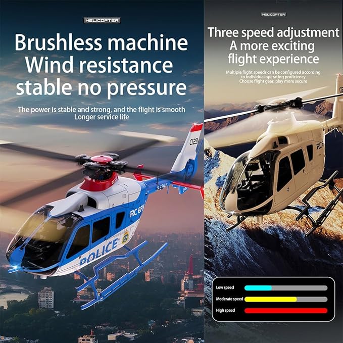 RC ERA C123 EC135 6CH RC Helicopter 1/36 Scale Military Aircraft Single-Rotor Gyroscopic Stabilization with Altitude Hold/One-Key Take Off for Beginners &amp Adults -RTF/2 Battery