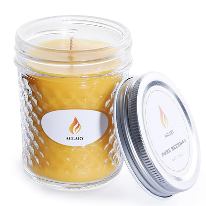 AGLARY Beeswax Candle in Glass, 5oz,Over 26H Burn Time, Elegant and Natural Home Lighting,Unscented Beeswax-Raw