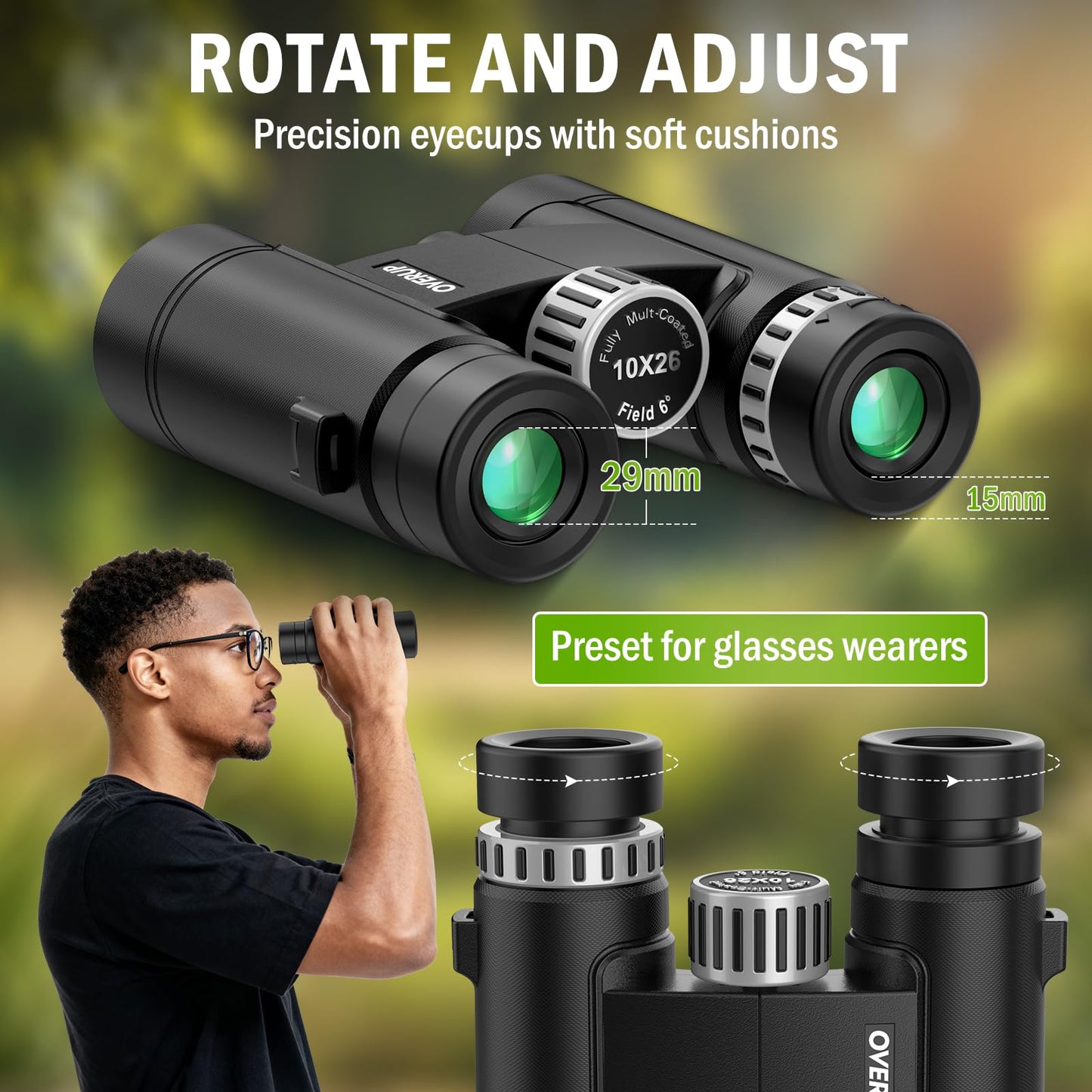 Compact Binoculars for Adults 10x26 High Powered, Pocket Binoculars for Bird Watching, Waterproof BAK4 FMC, Lightweight One-Handed Use