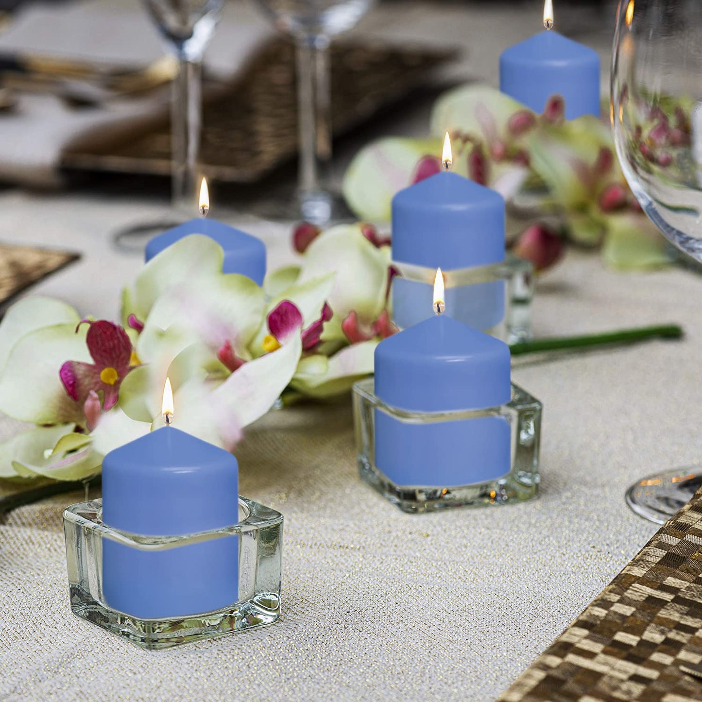 BOLSIUS 10 Blue Pillar Candles - 2.25 x 3.25 Inches - Premium European Quality - Individually Wrapped - 17 Hour Burn Time - Dripless Smokeless Unscented Dinner, Wedding, Party, & Restaurant Candles
