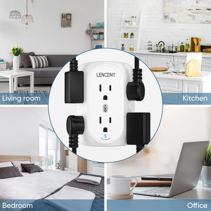 LENCENT 2 Prong Power Strip, 3 to 2 Prong Grounding Outlet Adapter 6 Outlet 1 Type C&2 USB 3.4A, Polarized Plug, 1728J Surge Protector, 3-Sided Wide Spaced Extender,Wall Mount for Non-Grounded Outlet