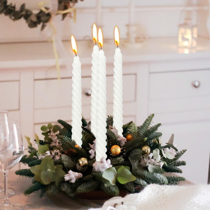 10 Inch White Spiral Taper Candle Set, 10 Pack Unscented Dripless Candlesticks for Christmas Dinner Parties Brithday Wedding and Home Decor